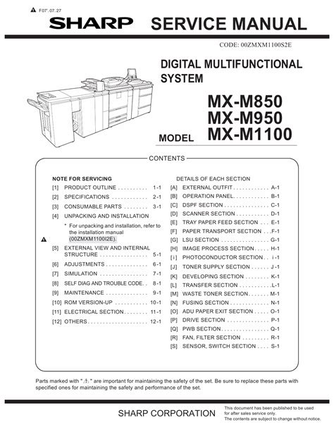 sharp mx m850 service manual PDF