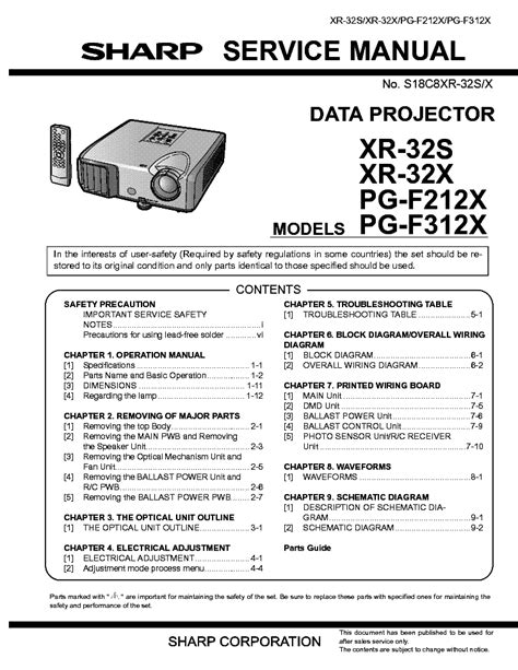 sharp pg f312x projectors owners manual Doc