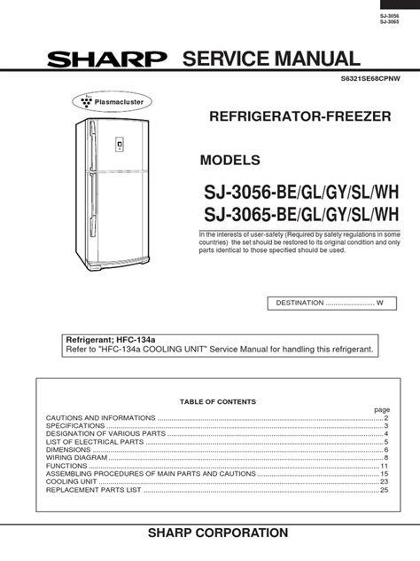 sharp plasmacluster refrigerator manual PDF