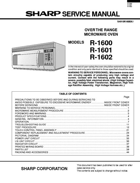 sharp r 1602 microwaves owners manual Epub