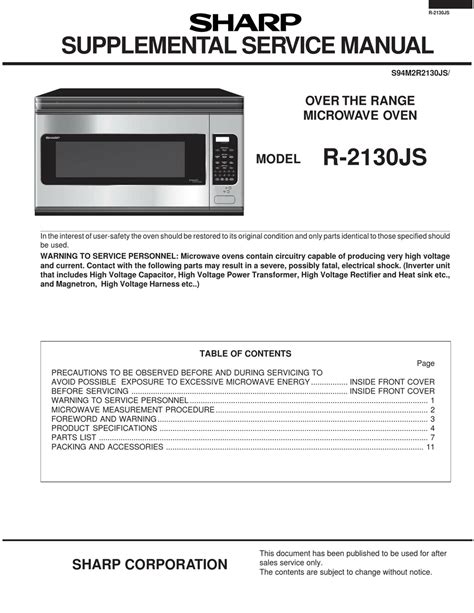 sharp r 2130js microwaves owners manual PDF