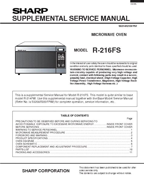 sharp r 216fs microwaves owners manual Doc