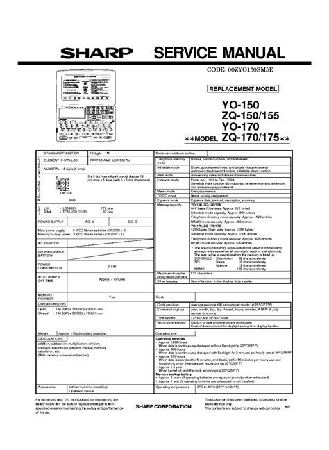 sharp yo 150 pdas and handhelds owners manual PDF