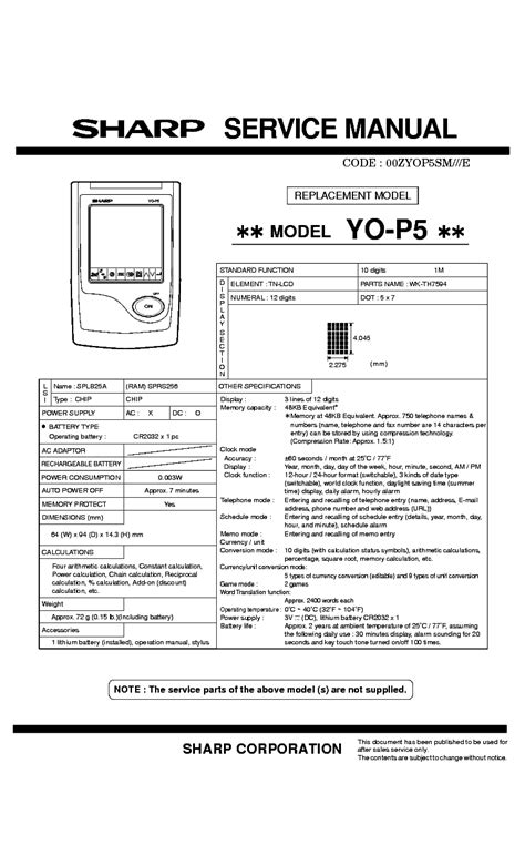 sharp yo 370cp pdas and handhelds owners manual Doc