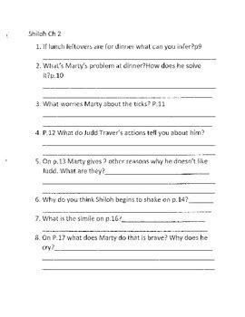shiloh comprehension chapter questions Kindle Editon