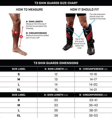 shin guard size chart