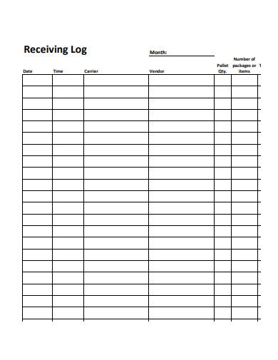 shipping and receiving log sheet Doc