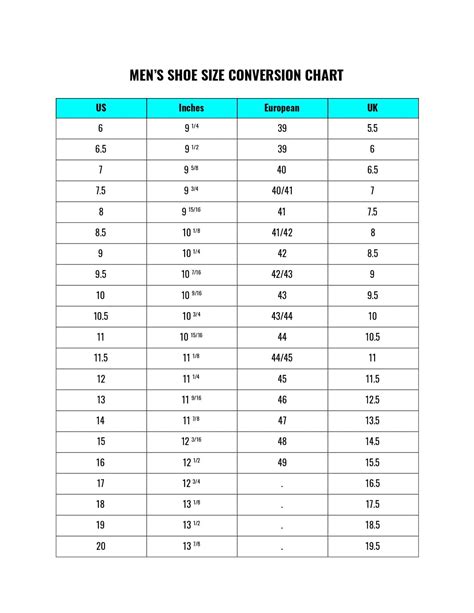 shoe size scale