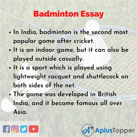 short essay on my favourite sport badminton PDF