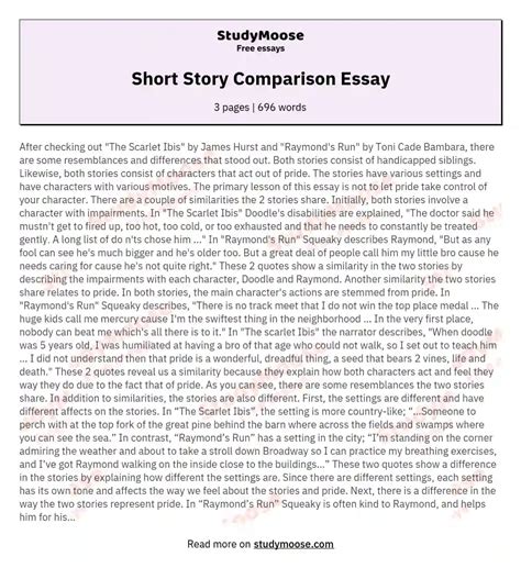 short story comparative essay Reader