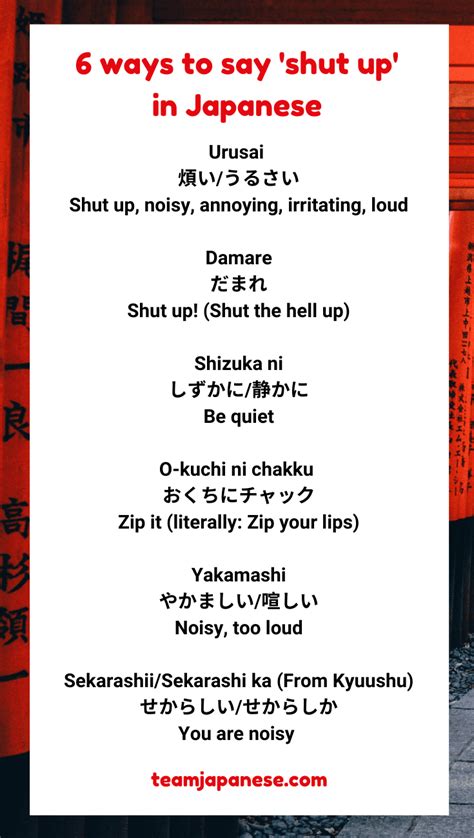 shut up in japanese language