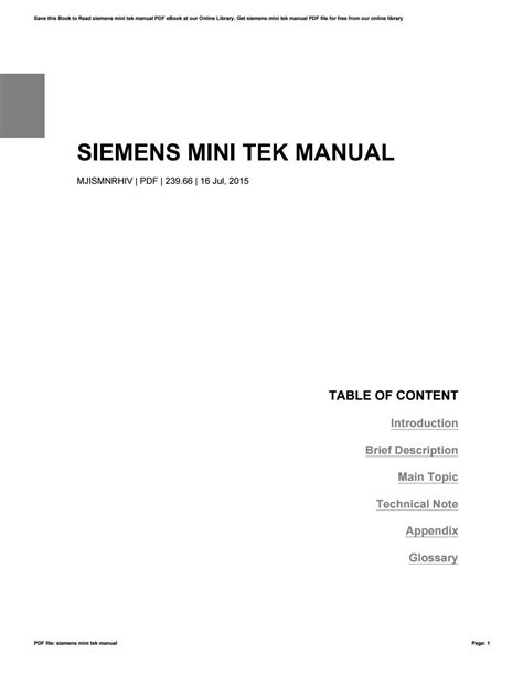 siemens mini tek manual PDF