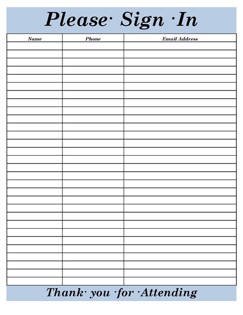 sign in sheet template PDF