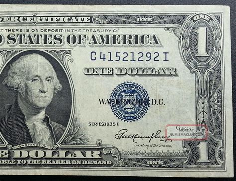 Silver Certificate Dollar Bill 1935 E Blue Seal Worth