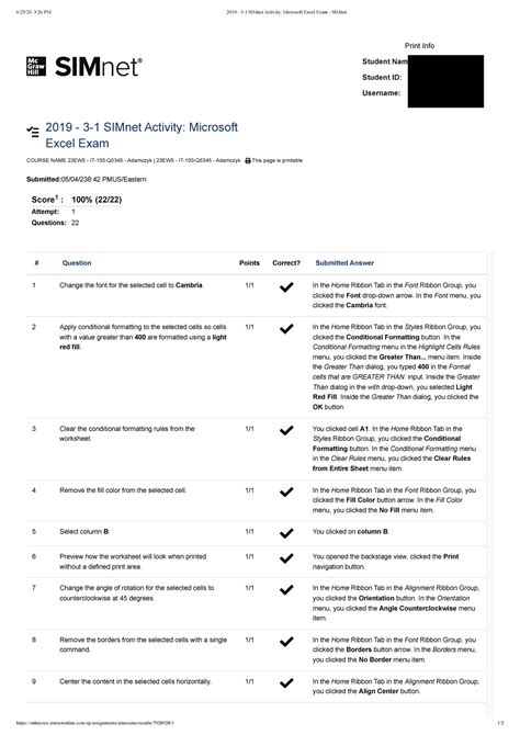 simnet excel exam answers PDF