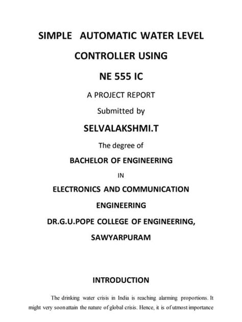 simple automatic water level controller project report Epub