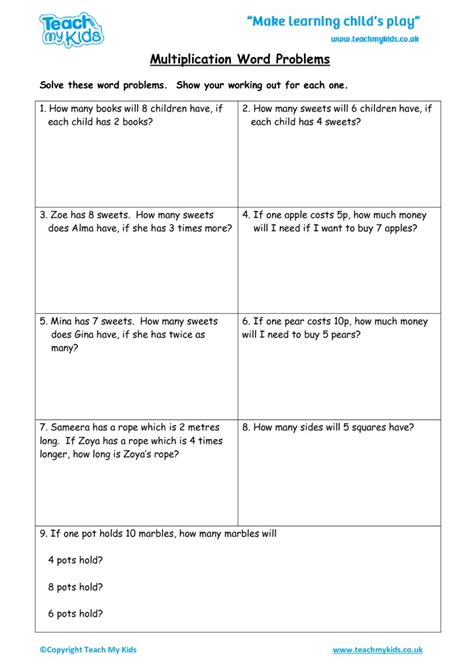 simple multiplication word problems worksheets Doc