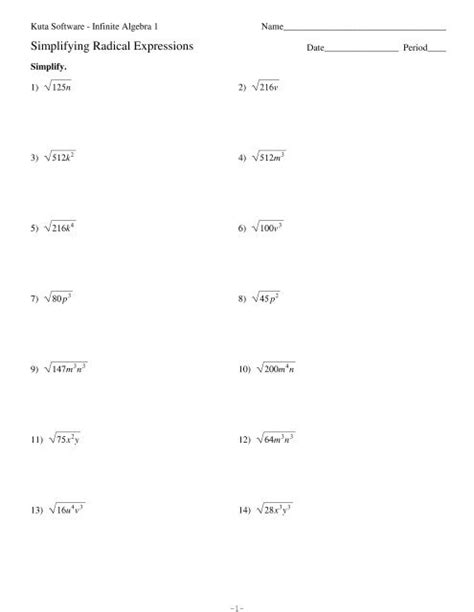 simplifying radical expressions kuta software answers lesson Reader