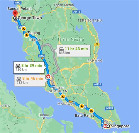 singapore to penang distance by road