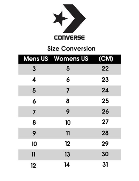 size guide for converse