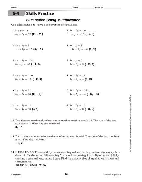 skills practice elimination using multiplication answers Epub