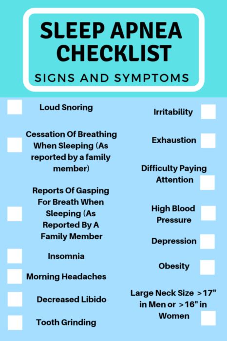 sleep apnea signs and symptom checklist