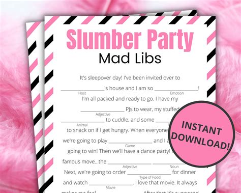 sleepover party mad libs Reader