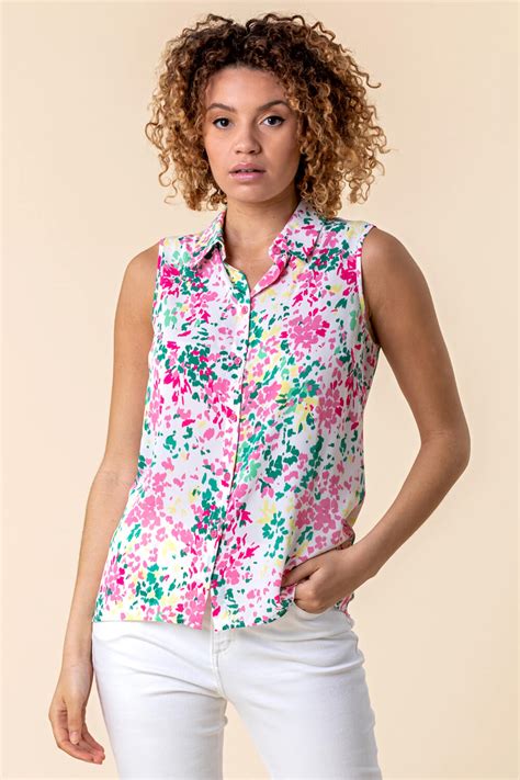 sleeveless button up shirts for women's