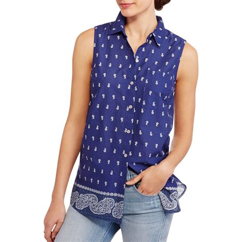 sleeveless button up womens shirts