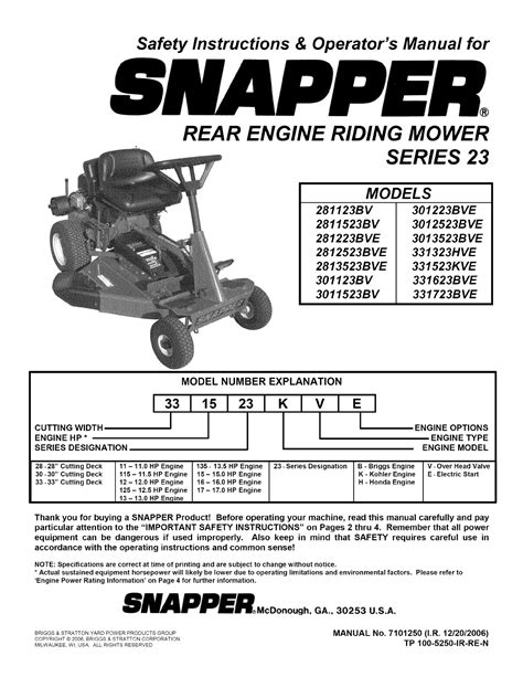 snapper 2811523bv user guide PDF
