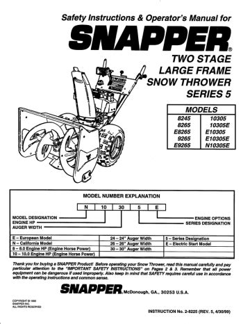 snapper 8265 snow thrower manual PDF