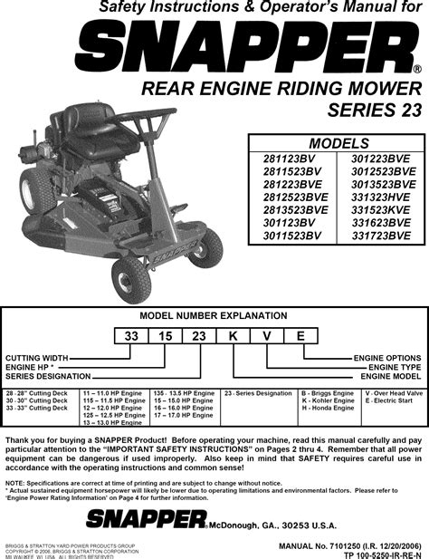 snapper mower owners manual PDF