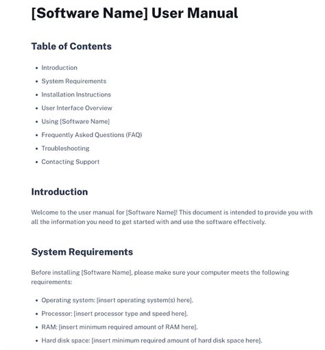 software application user manual template Doc