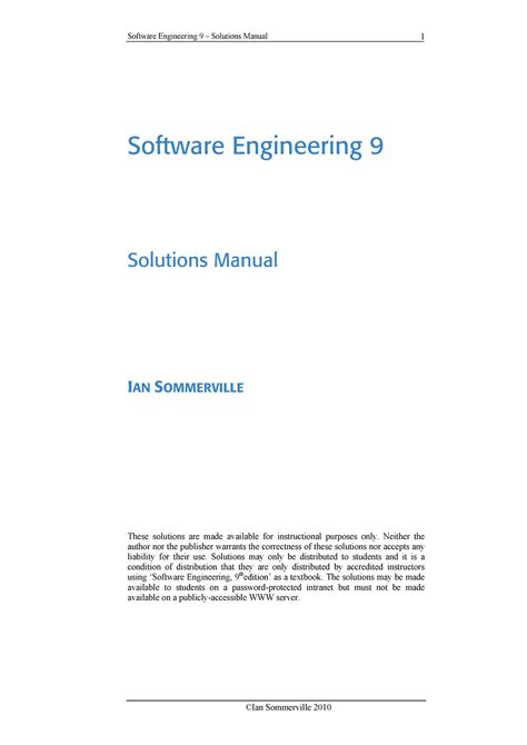 software engineering sommerville 9th edition solution manual Epub