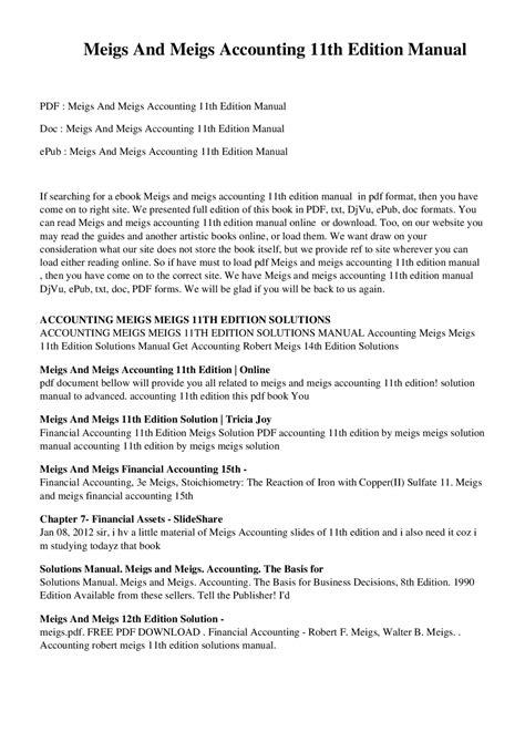solution for meigs and meigs 14 edition PDF