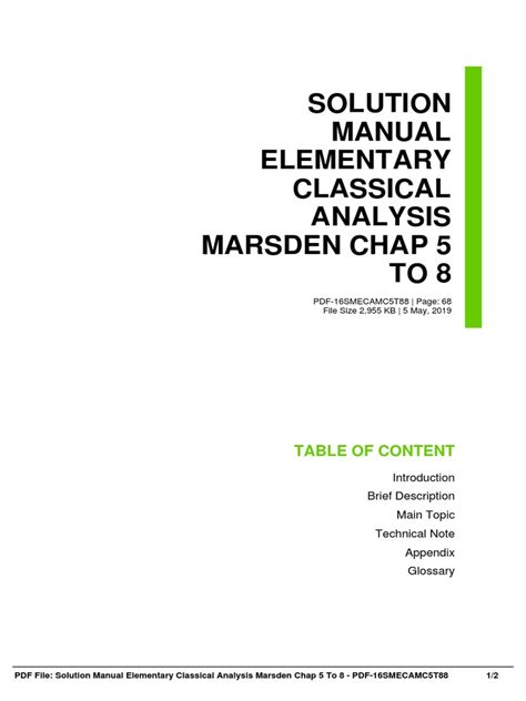 solution manual elementary classical analysis marsden chap 5 to 8 Kindle Editon