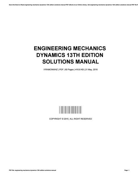 solution manual engineering mechanics dynamics 13th Reader