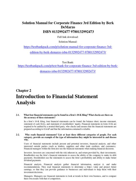 solution manual for corporate finance 3rd edition pdf Doc