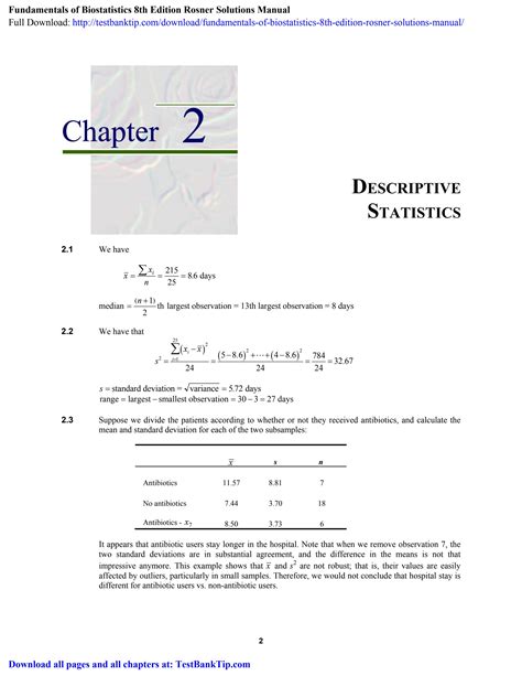 solution manual for essentials of biostatistics PDF