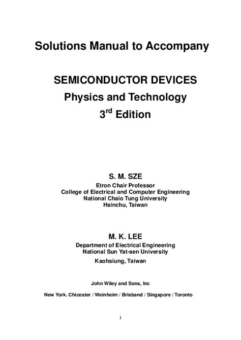 solution manual physics of semiconductor devices 3rd PDF