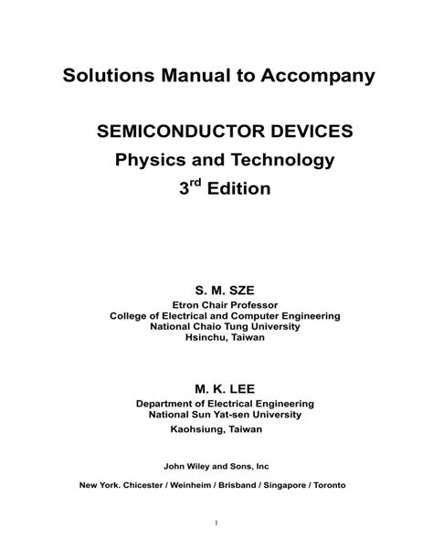 solution manual physics of semiconductor devices s m sze 3rd PDF