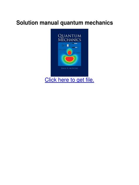 solution manual quantum mechanics schiff pdf PDF