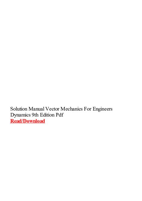 solution manual vector mechanics for engineers dynamics 9th PDF