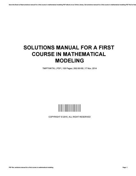 solutions manual for a first course in mathematical modeling PDF