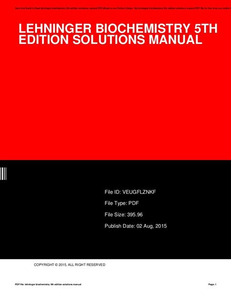 solutions manual for lehninger biochemistry Epub