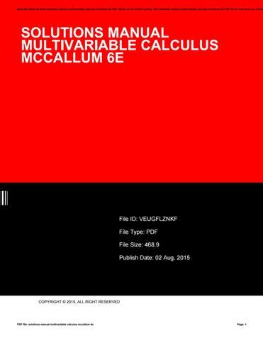 solutions manual multivariable calculus mccallum 6e Ebook Kindle Editon