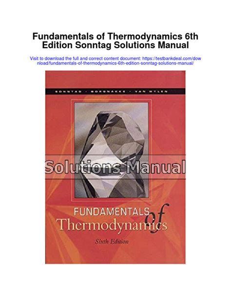 sonntag thermodynamics solutions manual pdf Kindle Editon