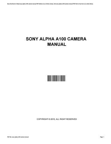 sony a100 camera manual Reader