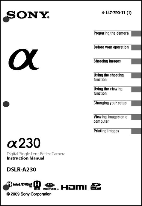 sony alpha a230 user manual PDF