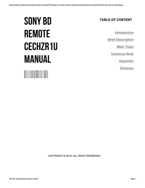 sony bd remote cechzr1u manual Kindle Editon